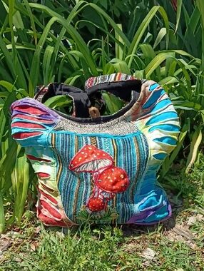 Rising International Multicolor Embroidered Mushroom Patchwork Hobo Bag
